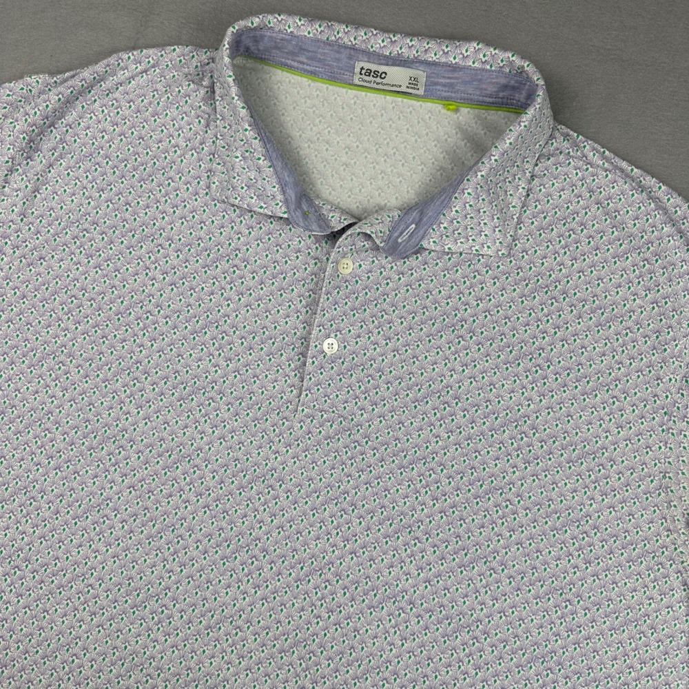 Tasc Performance Cloud Performance Polo Shirt XXL Purple Green Geometric TM721